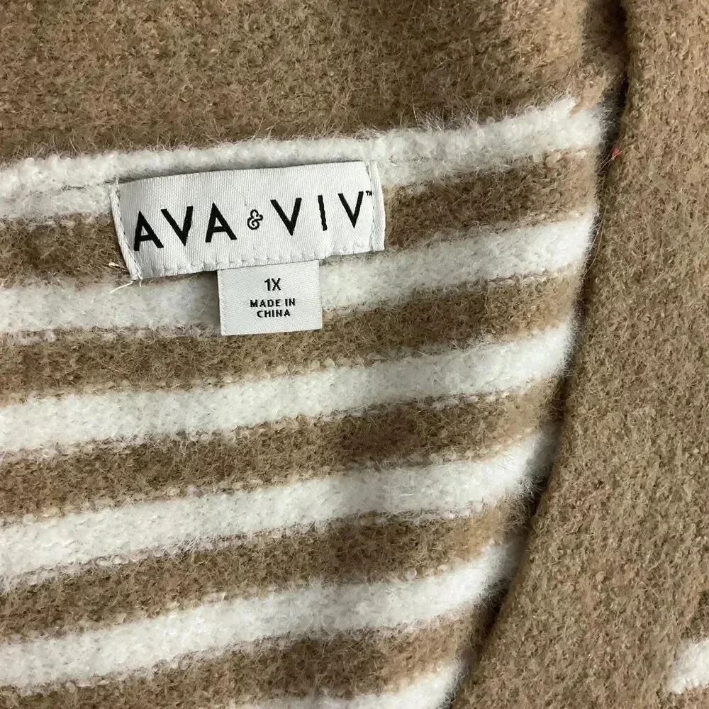 Ava Viv Tan Cream Striped Long Sleeve V Neck Sweater Size‎ 1X - Picture 6 of 6
